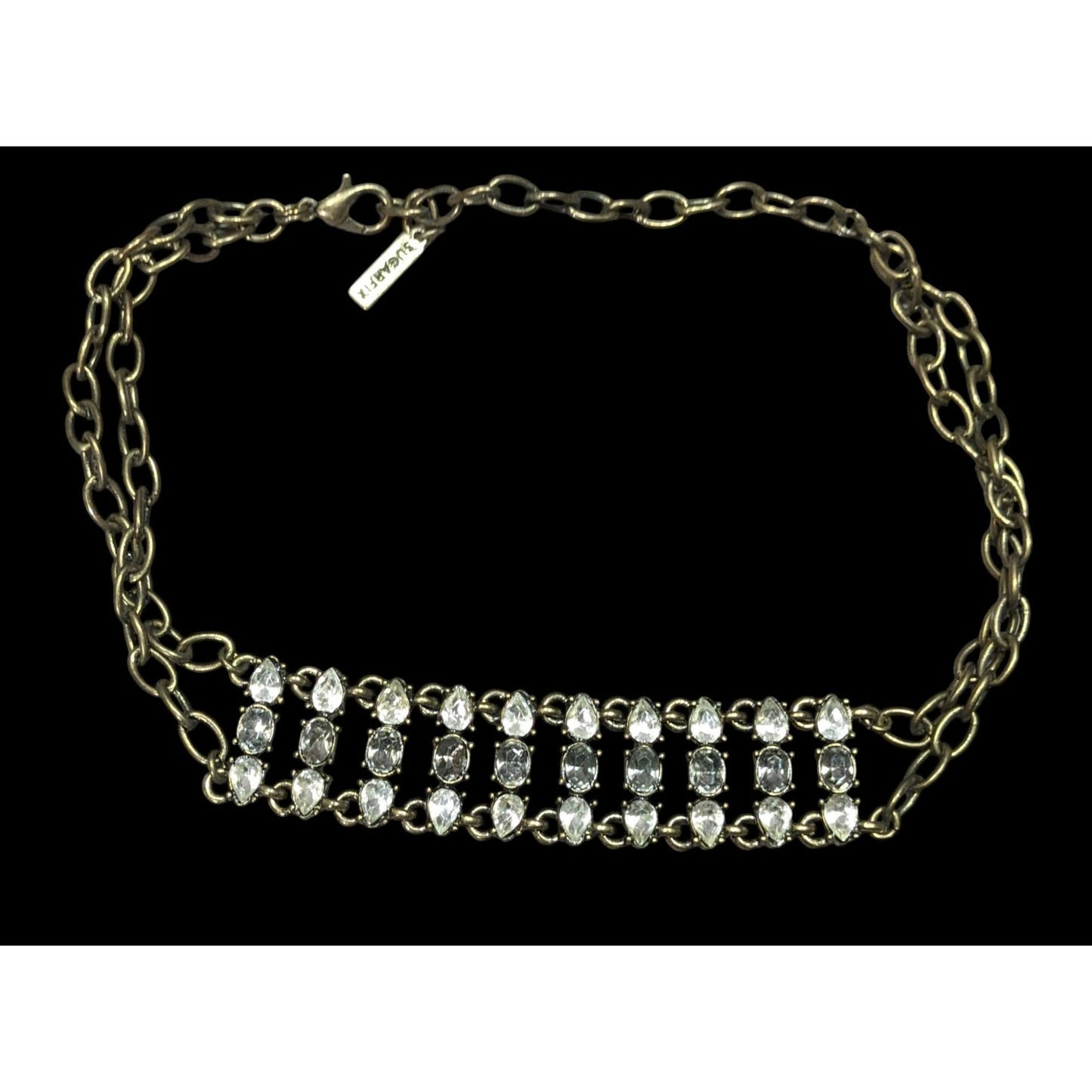 Sugarfix Industrial Glam Chain Choker With Clear & Smoky Crystals