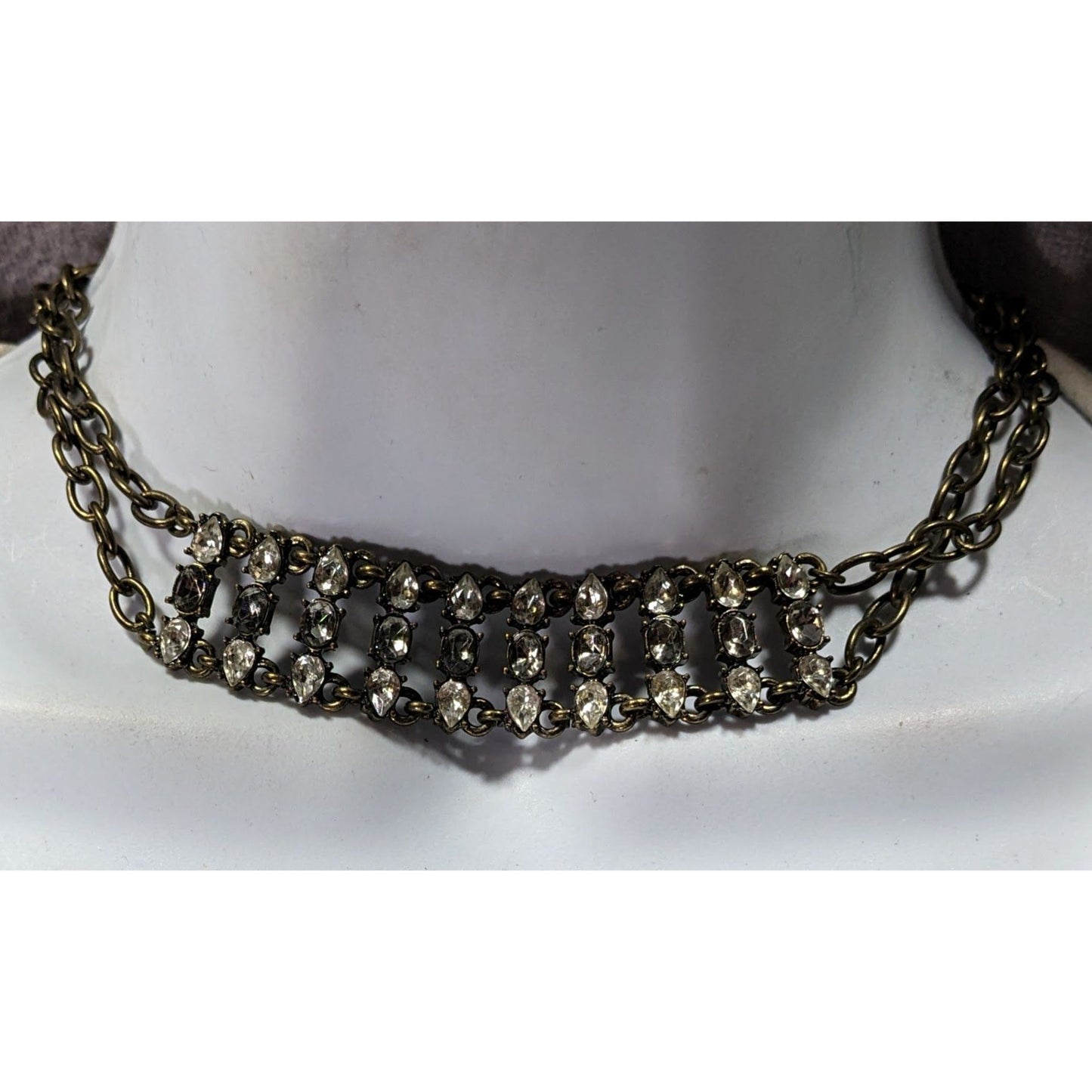 Sugarfix Industrial Glam Chain Choker With Clear & Smoky Crystals