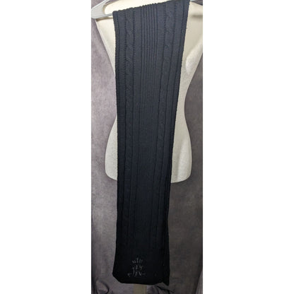 Ralph Lauren Black Cable Knit Embroidered Logo Rhinestone Scarf