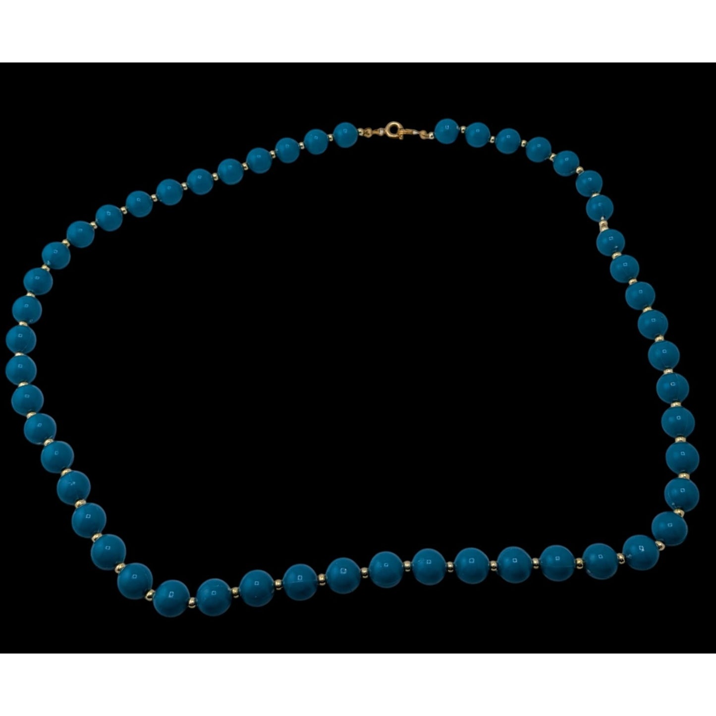 Vintage Retro Blue Bead Necklace With Gold-Tone Accents