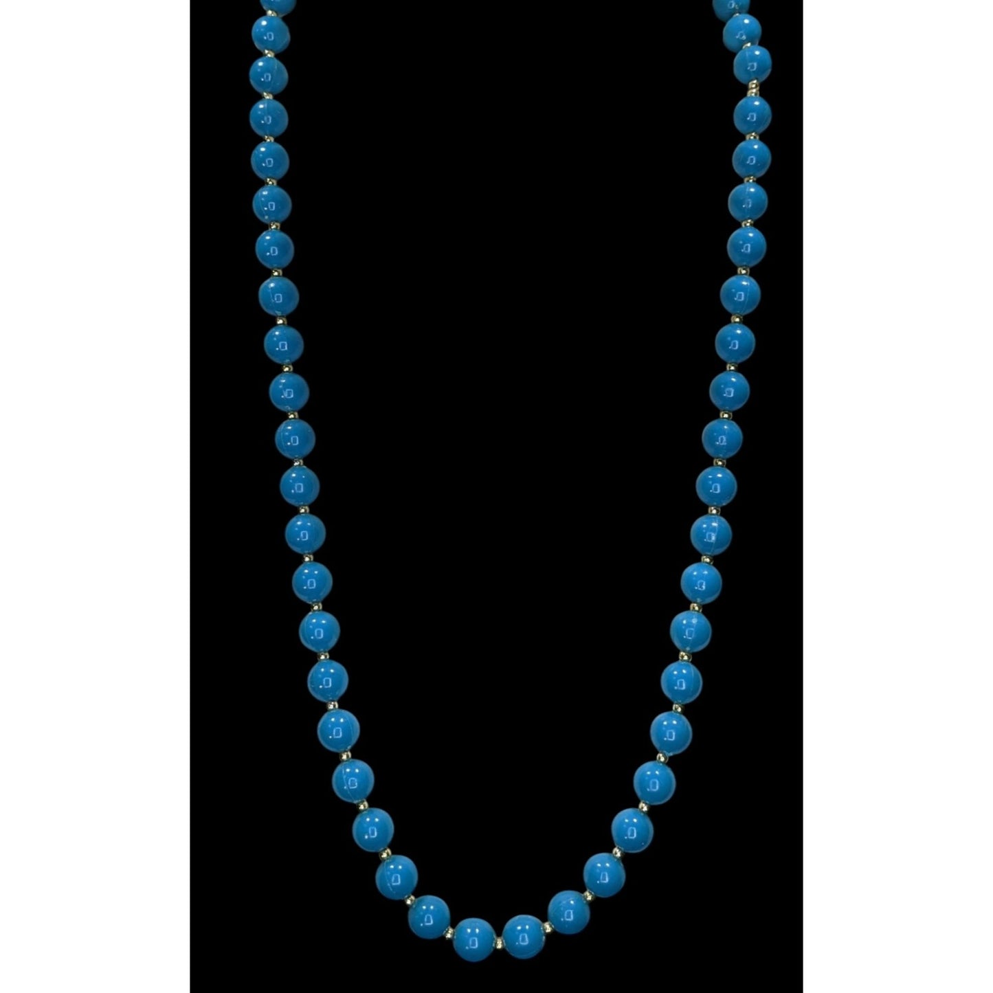 Vintage Retro Blue Bead Necklace With Gold-Tone Accents