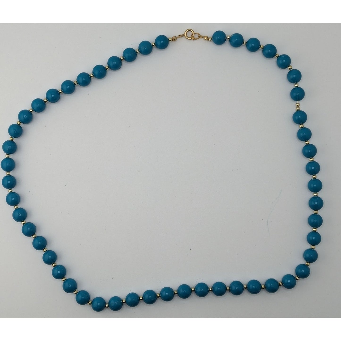 Vintage Retro Blue Bead Necklace With Gold-Tone Accents