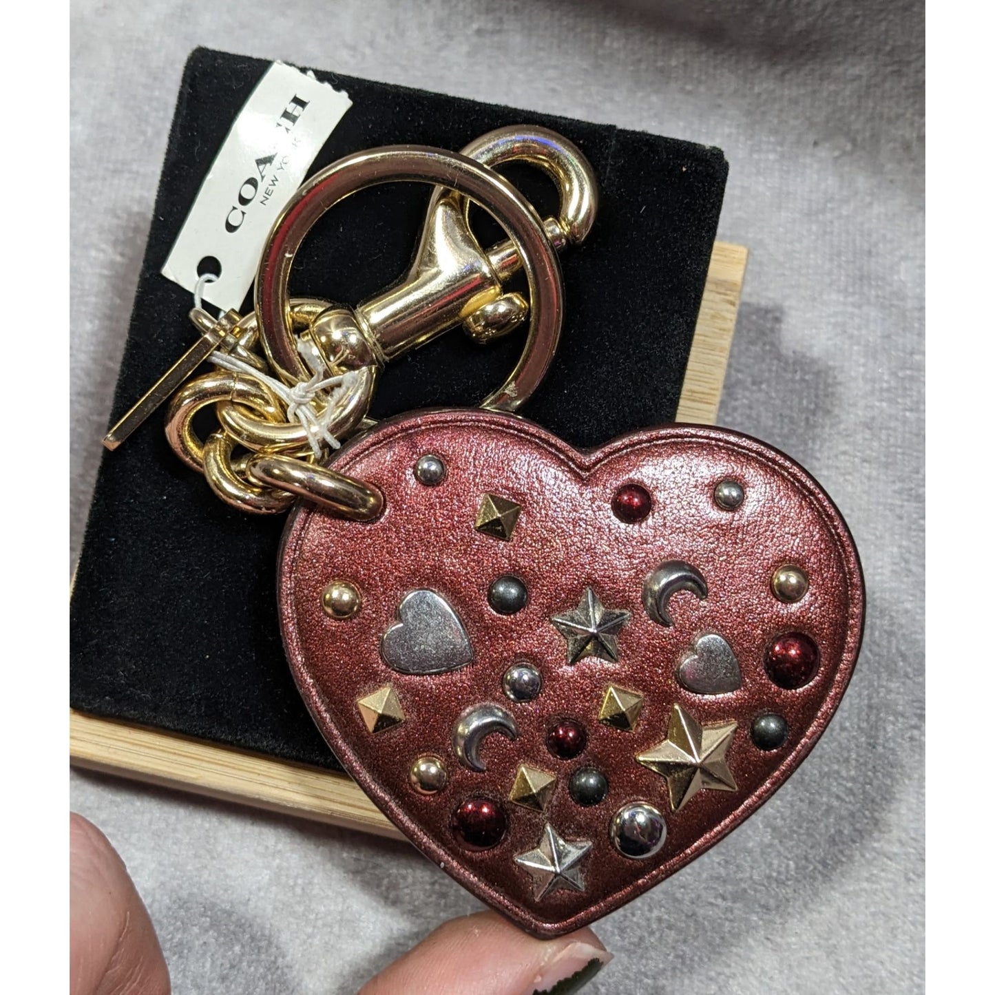 Coach Stardust Studs Red Heart Bag Charm/Keychain