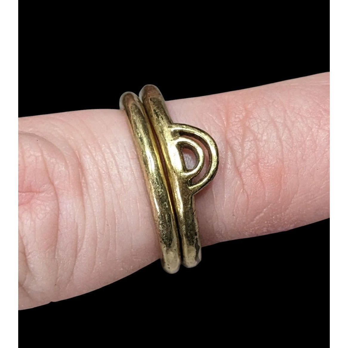 Brutalist Gold Tone Textured Metal Rings Set Of 2