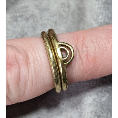 Brutalist Gold Tone Textured Metal Rings Set Of 2
