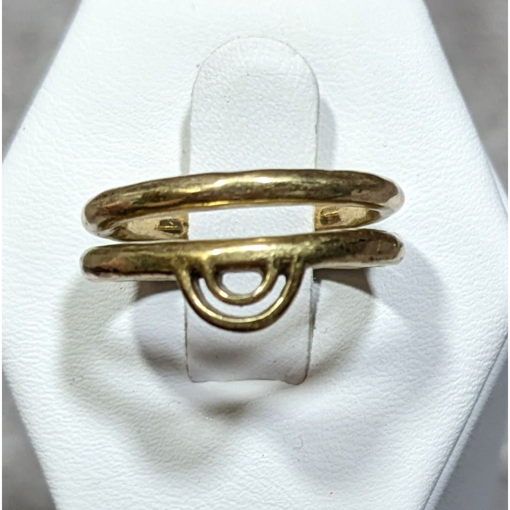 Brutalist Gold Tone Textured Metal Rings Set Of 2