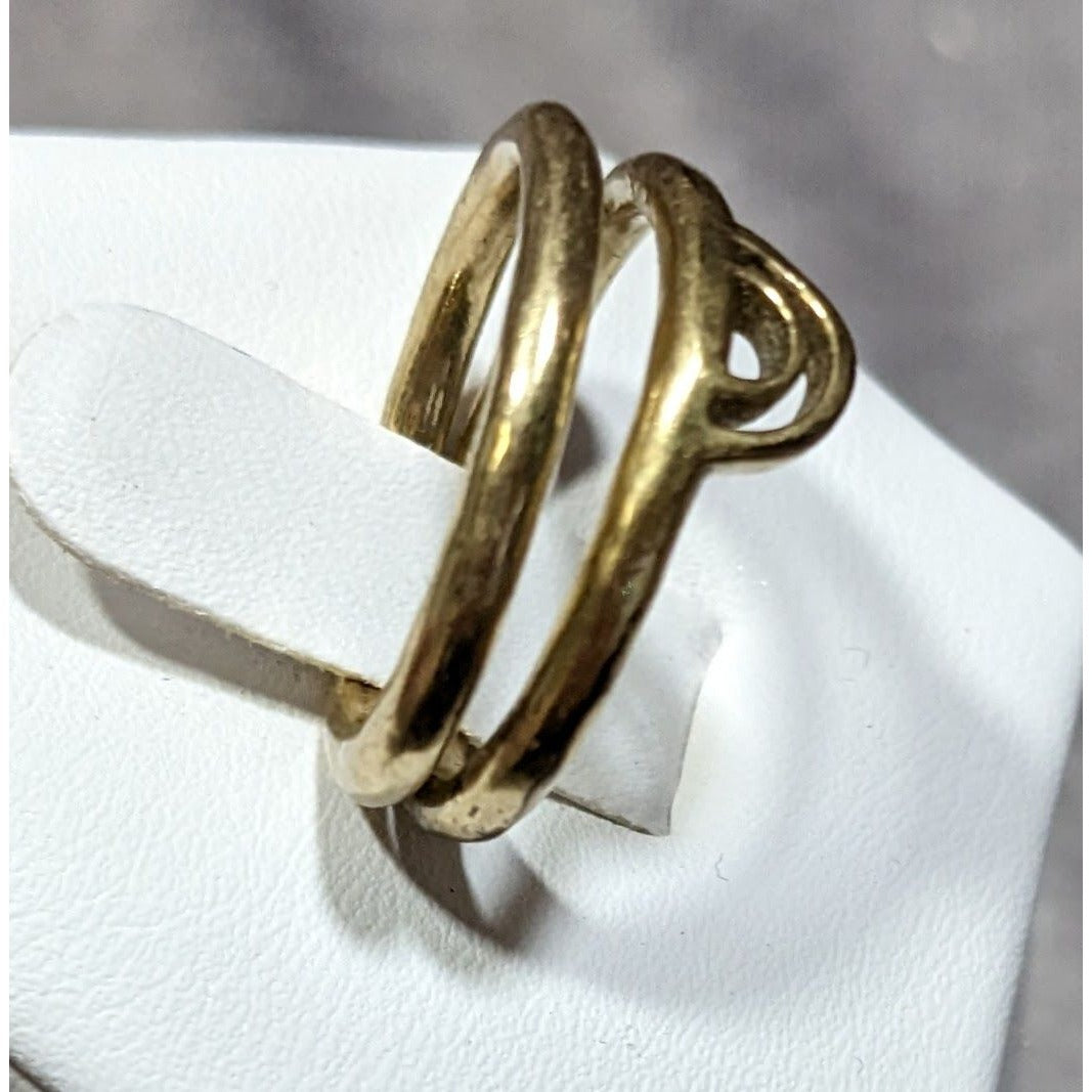 Brutalist Gold Tone Textured Metal Rings Set Of 2