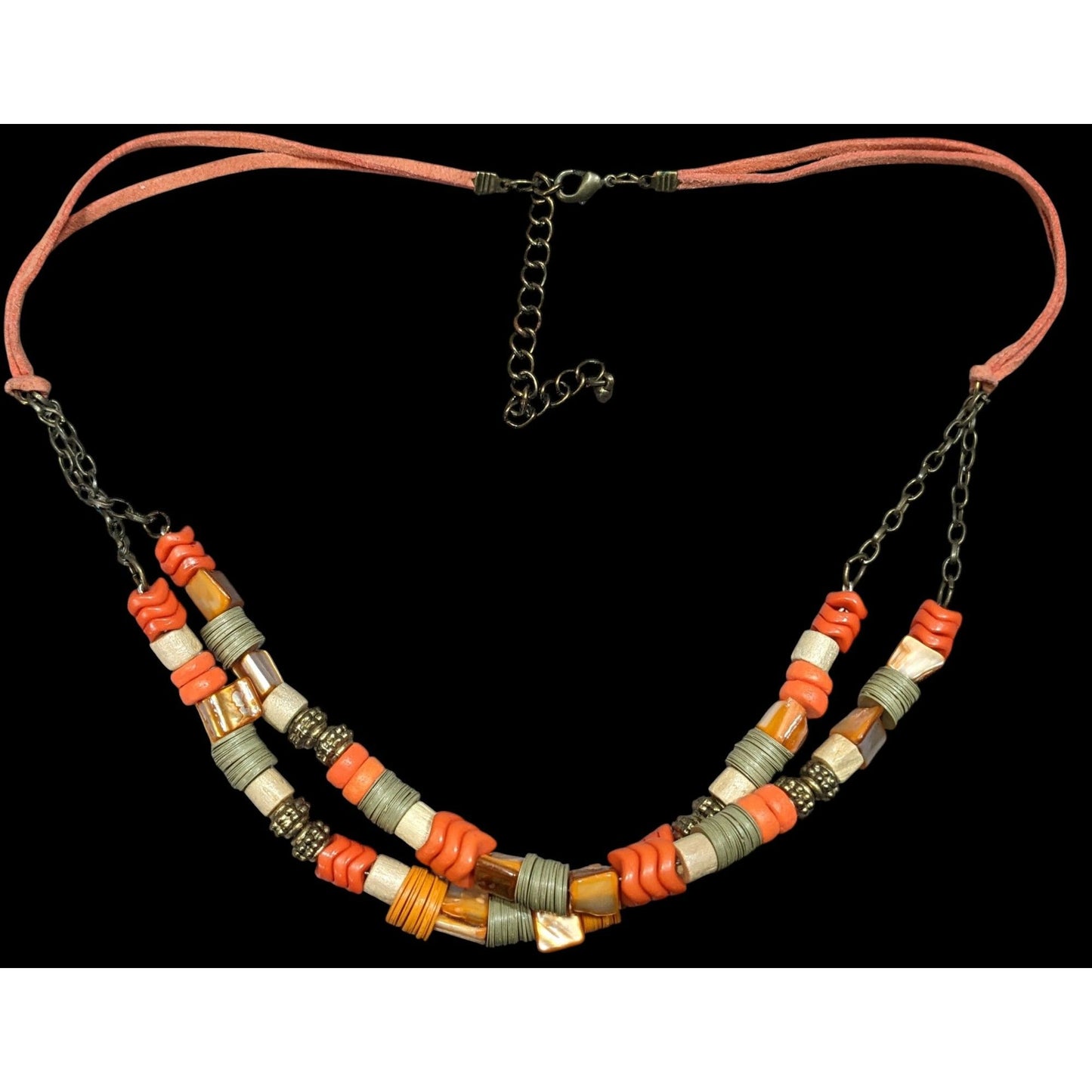 Vintage Retro Orange Mixed Media Beaded Necklace