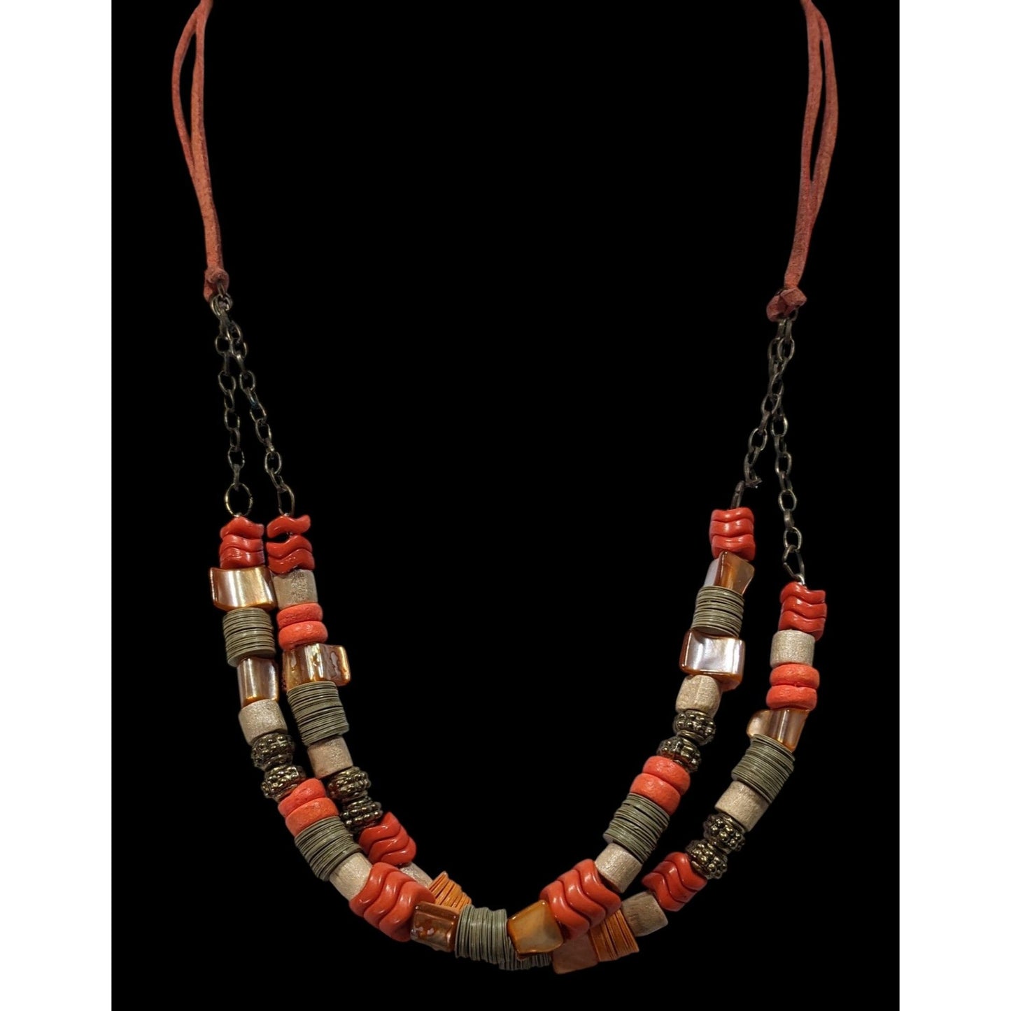 Vintage Retro Orange Mixed Media Beaded Necklace