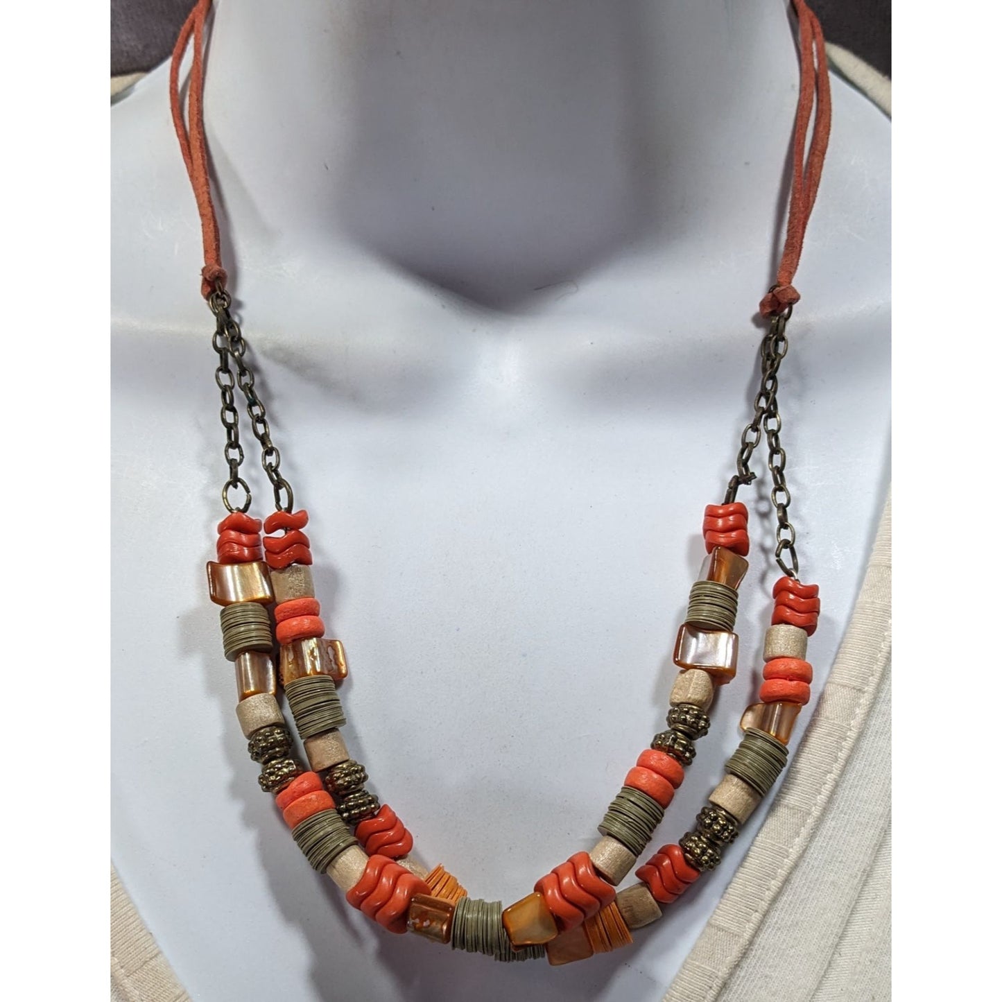 Vintage Retro Orange Mixed Media Beaded Necklace