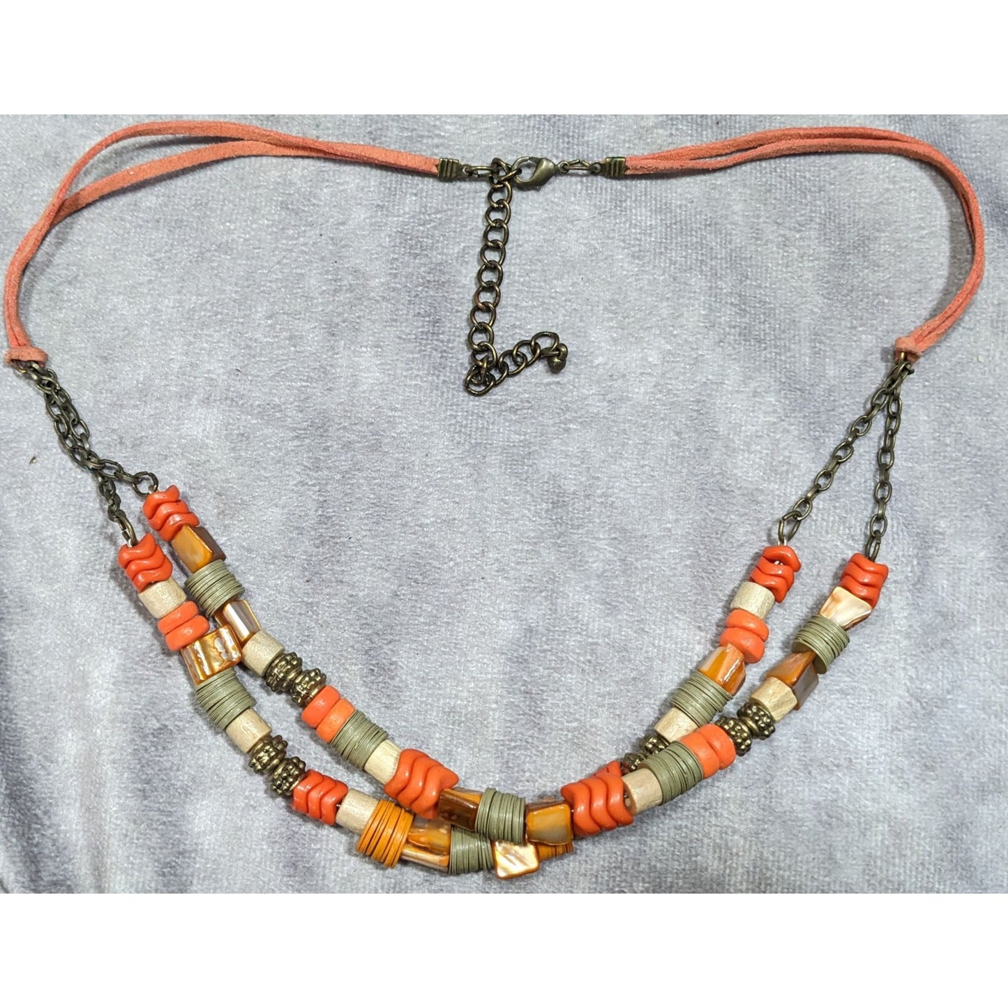 Vintage Retro Orange Mixed Media Beaded Necklace
