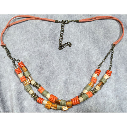 Vintage Retro Orange Mixed Media Beaded Necklace