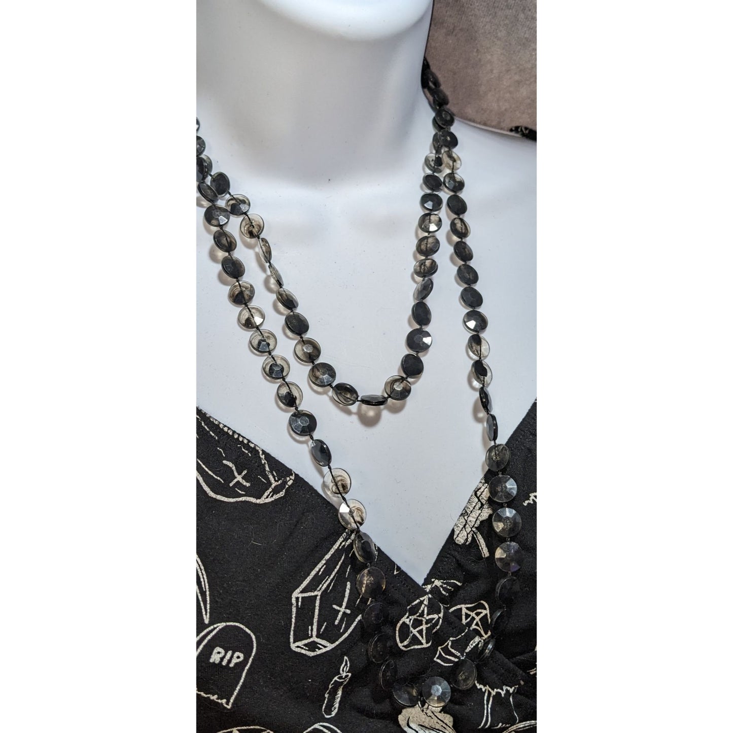Gothic Smoky Faceted Plastic Bead Necklace