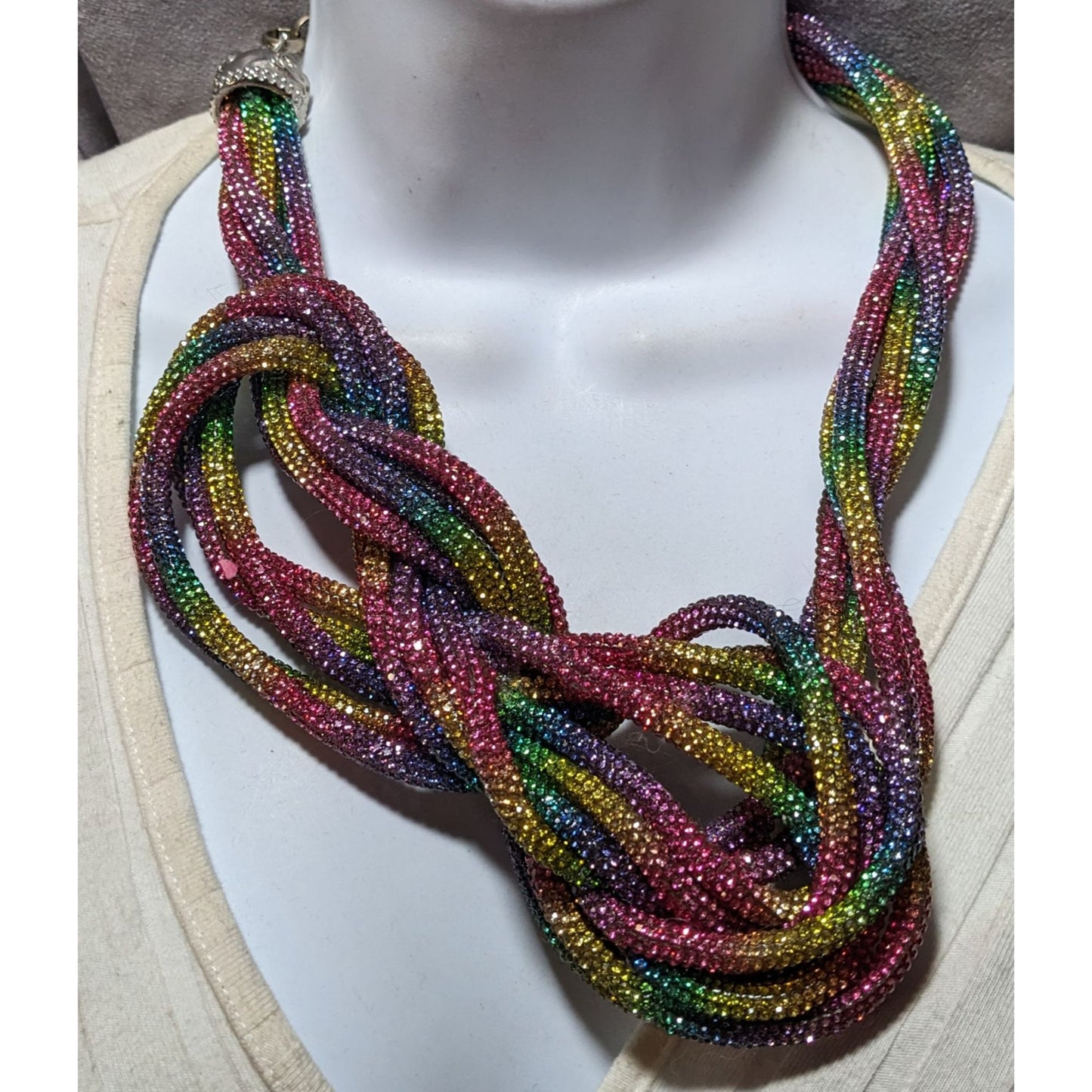 Rainbow Glam Knotted Sassy Jones Statement Necklace