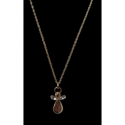 Gold Tone Gemmed Angel Pendant Necklace With Faux Pearl Extender