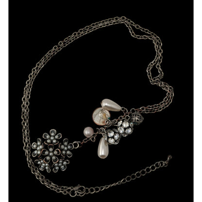 Y2K Fairycore Cluster Pendant Necklace Faux Pearls Rhinestones Flower Silver