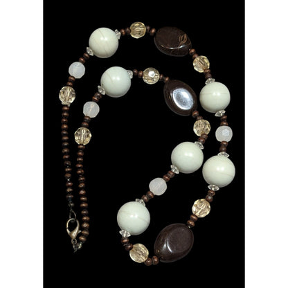 Bohemian Neutral Tone Wood And Acrylic Beaded Necklace