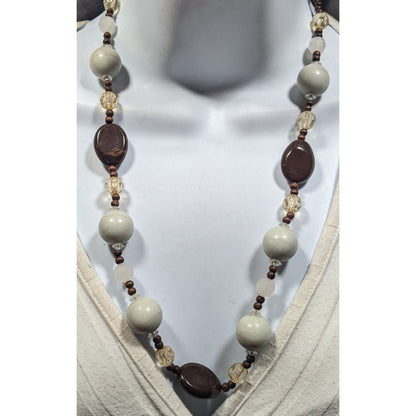 Bohemian Neutral Tone Wood And Acrylic Beaded Necklace