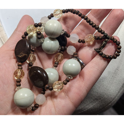 Bohemian Neutral Tone Wood And Acrylic Beaded Necklace