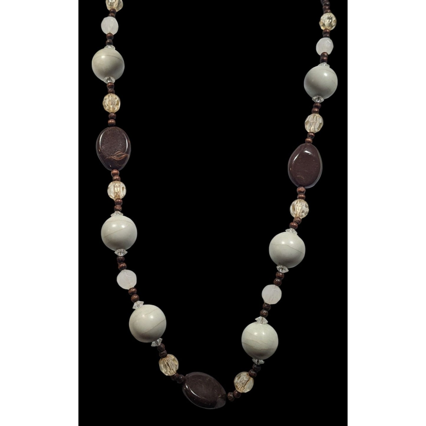 Bohemian Neutral Tone Wood And Acrylic Beaded Necklace