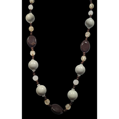 Bohemian Neutral Tone Wood And Acrylic Beaded Necklace