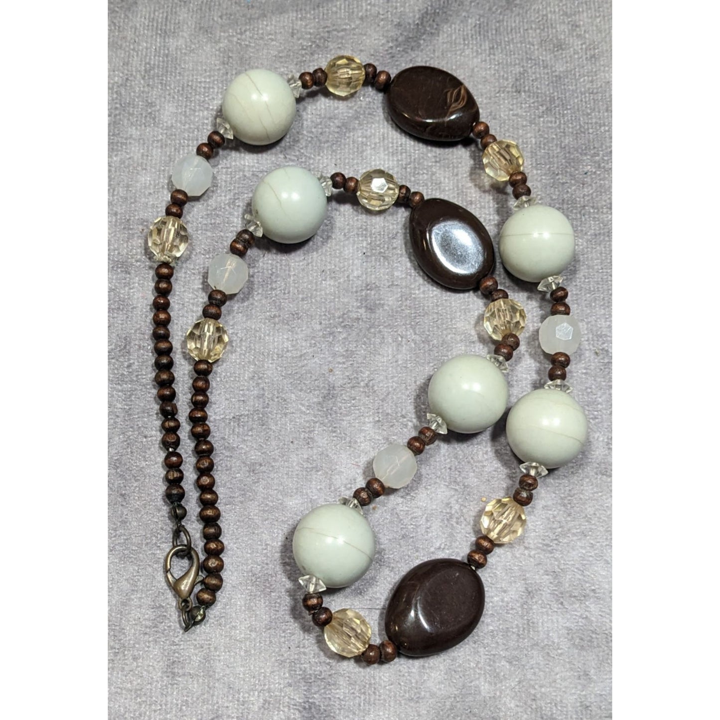 Bohemian Neutral Tone Wood And Acrylic Beaded Necklace