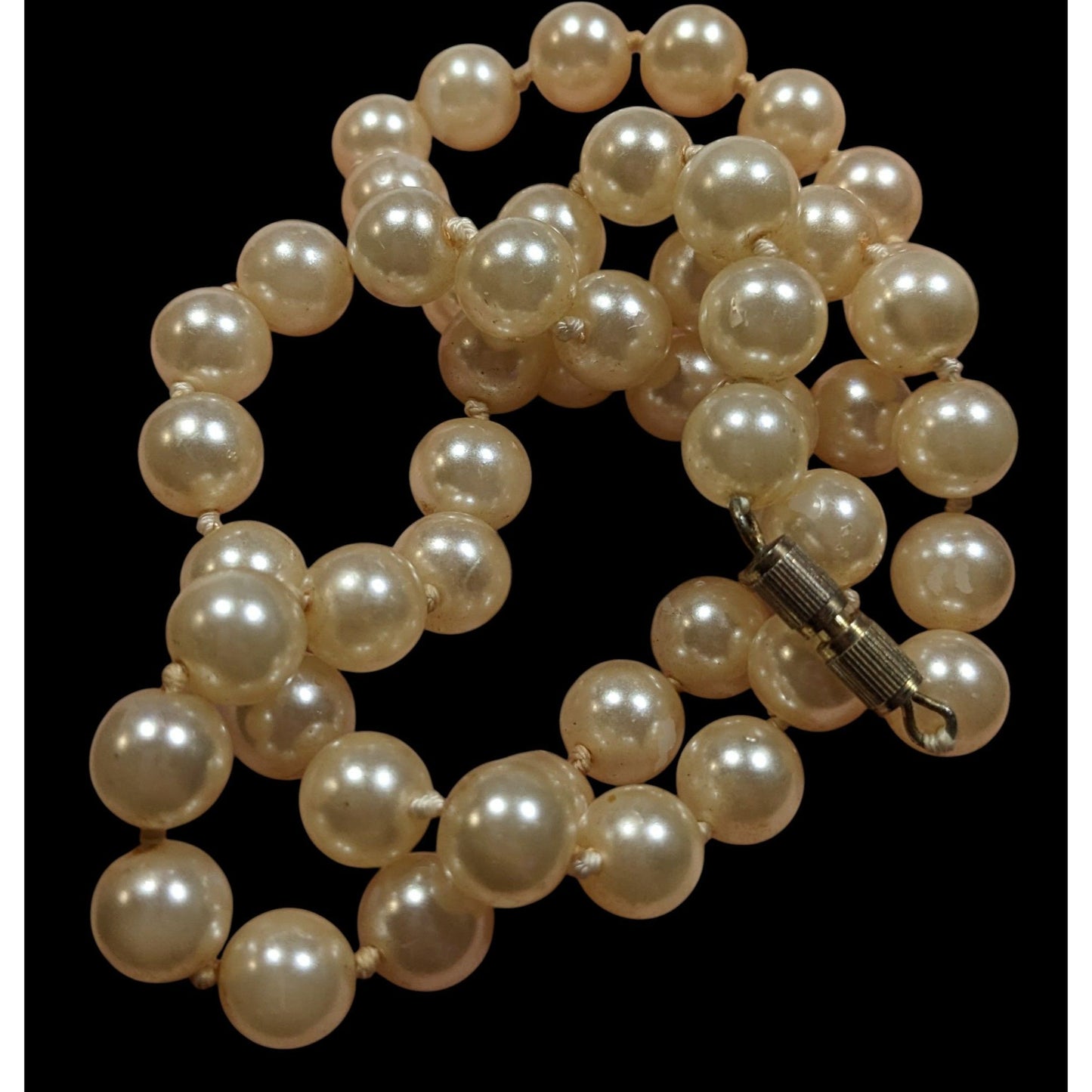 Vintage Hand Knotted Faux Pearl Beaded Necklace