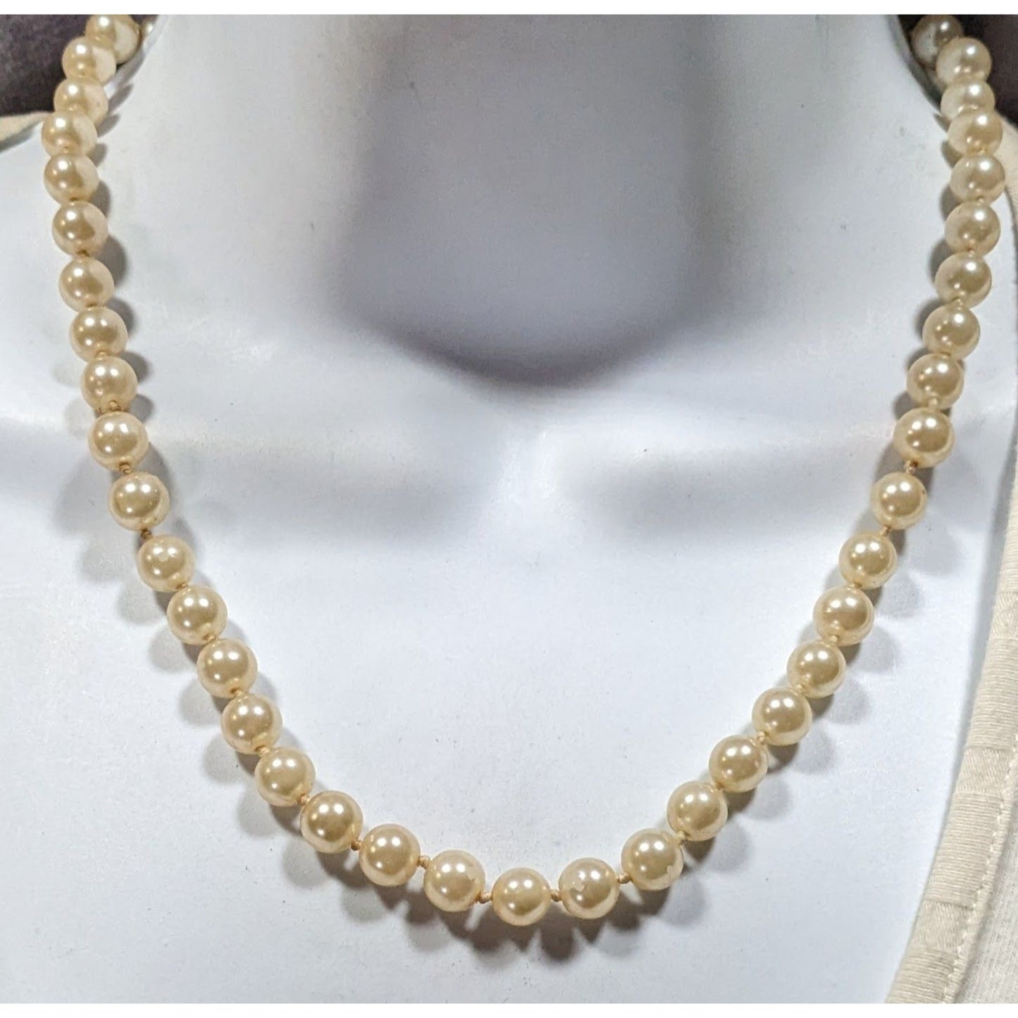 Vintage Hand Knotted Faux Pearl Beaded Necklace