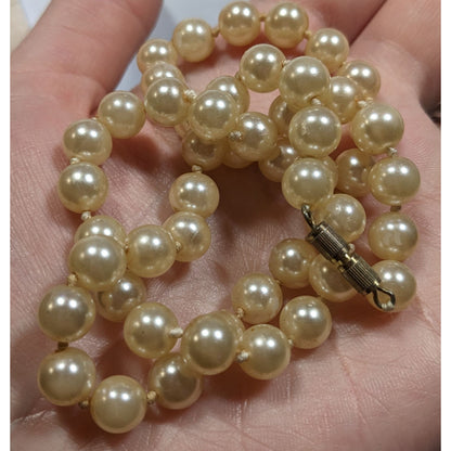 Vintage Hand Knotted Faux Pearl Beaded Necklace
