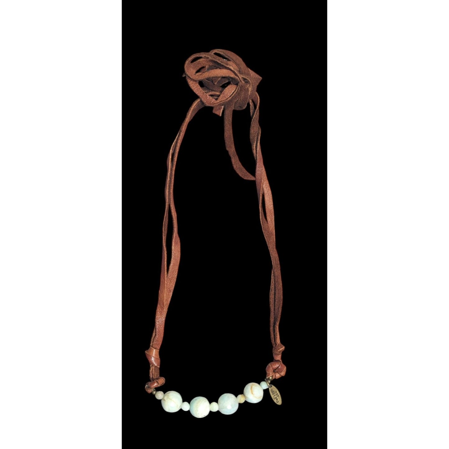 Zee Designs Bohemian Amazonite And Leather Tie On Necklace