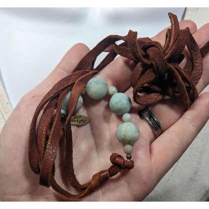 Zee Designs Bohemian Amazonite And Leather Tie On Necklace