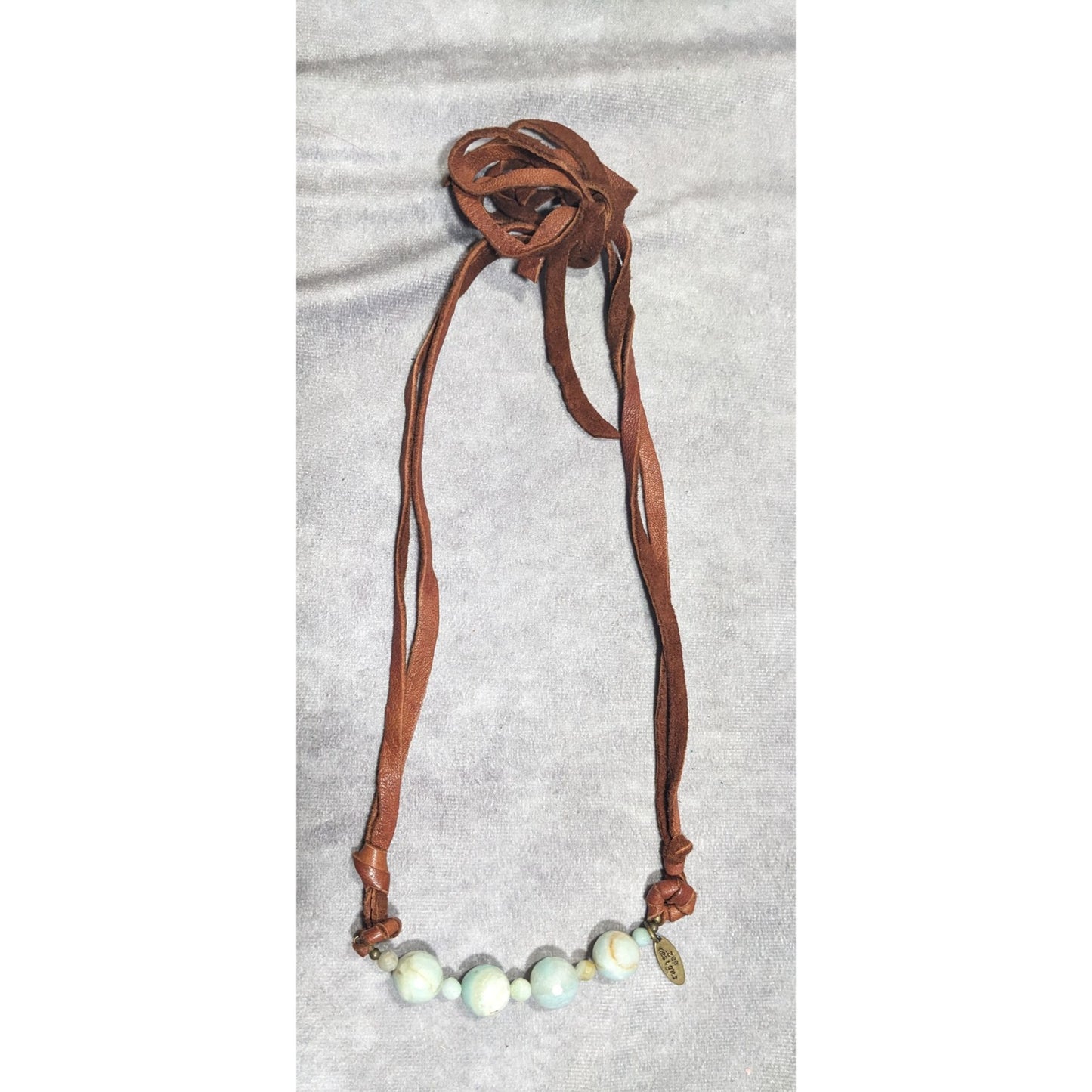 Zee Designs Bohemian Amazonite And Leather Tie On Necklace