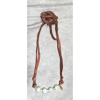 Zee Designs Bohemian Amazonite And Leather Tie On Necklace