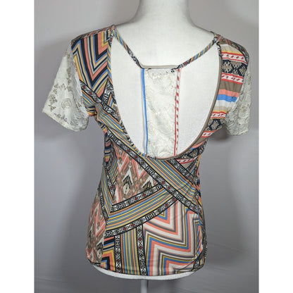 Mary Cool Paris Rainbow Geometric Lace Back Top