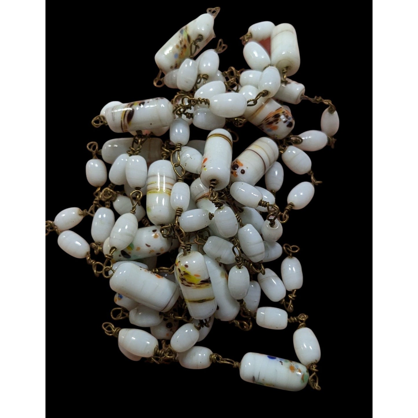 Vintage Handmade Mottled Rainbow Milk Glass Beaded Necklace