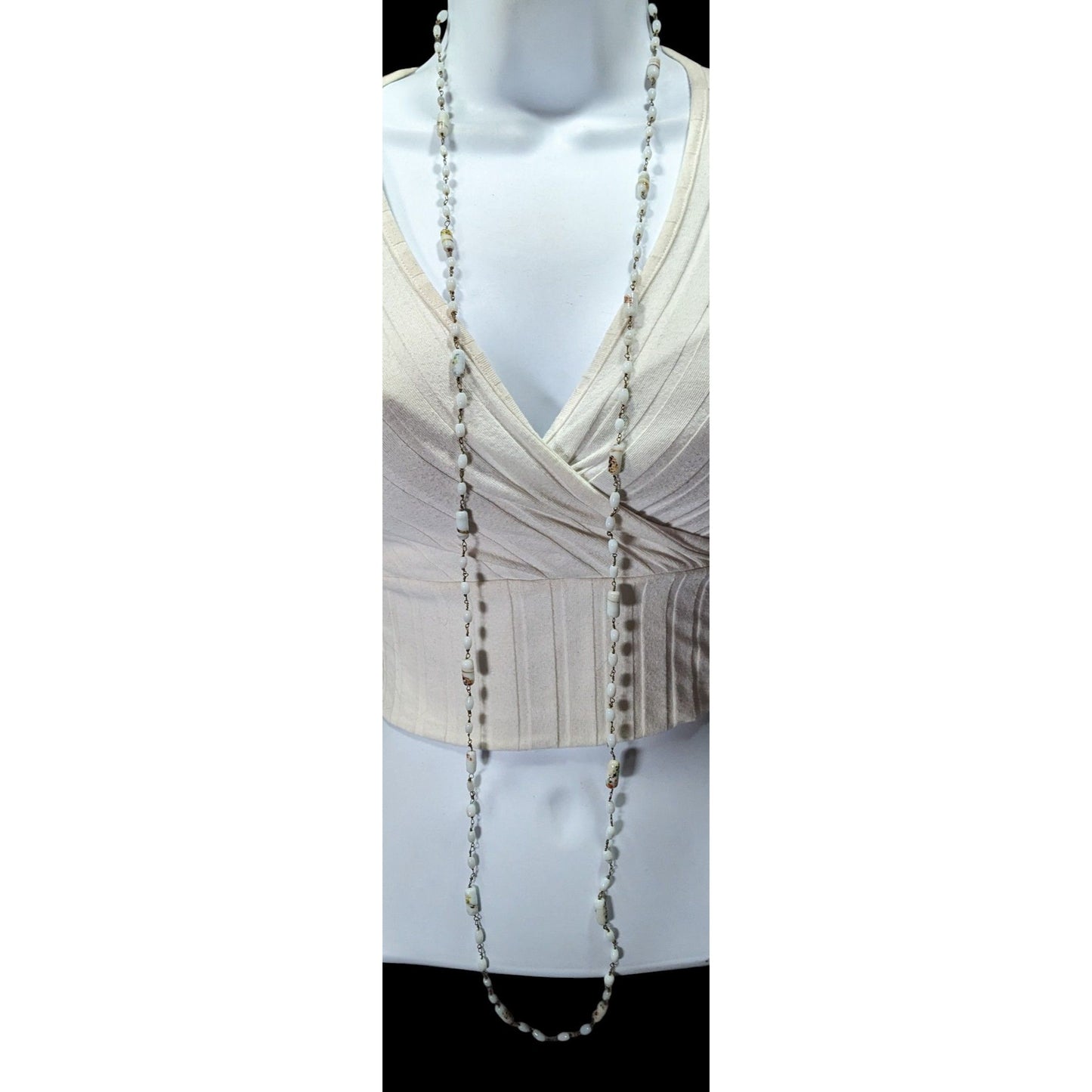 Vintage Handmade Mottled Rainbow Milk Glass Beaded Necklace