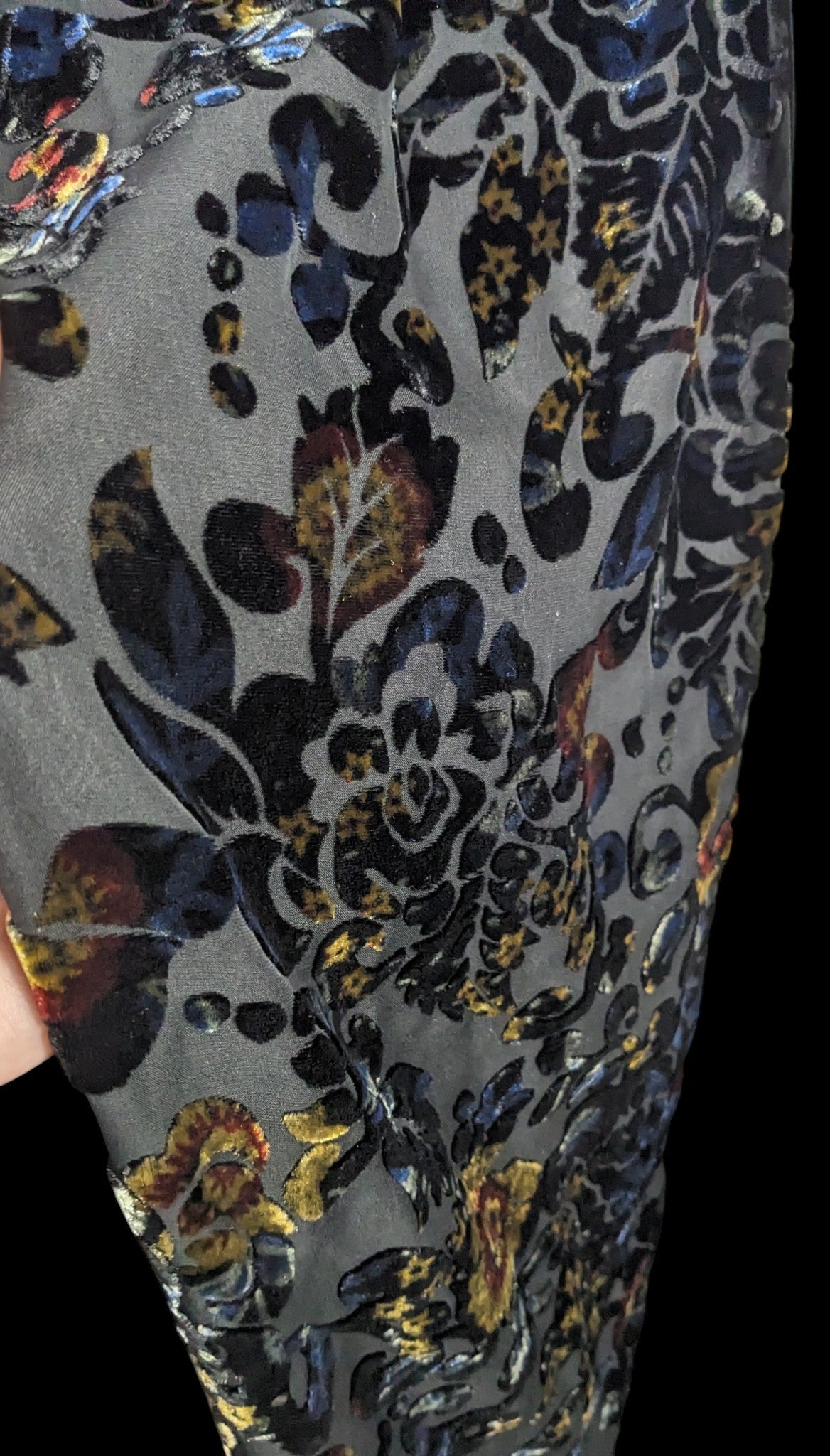 Vintage Dark Rainbow Burnt Velvet Floral Scarf