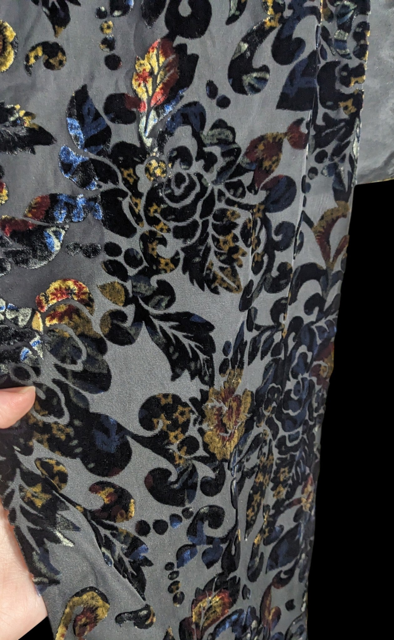 Vintage Dark Rainbow Burnt Velvet Floral Scarf