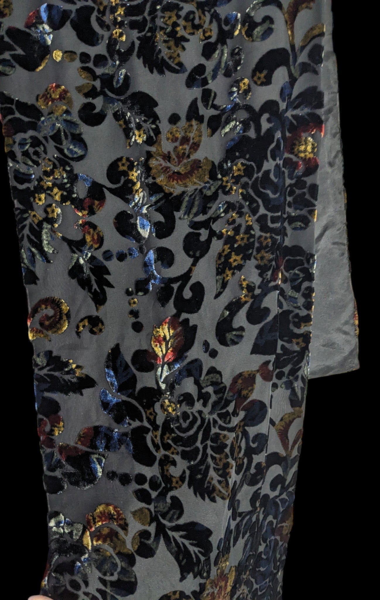 Vintage Dark Rainbow Burnt Velvet Floral Scarf
