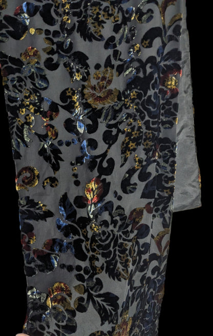 Vintage Dark Rainbow Burnt Velvet Floral Scarf