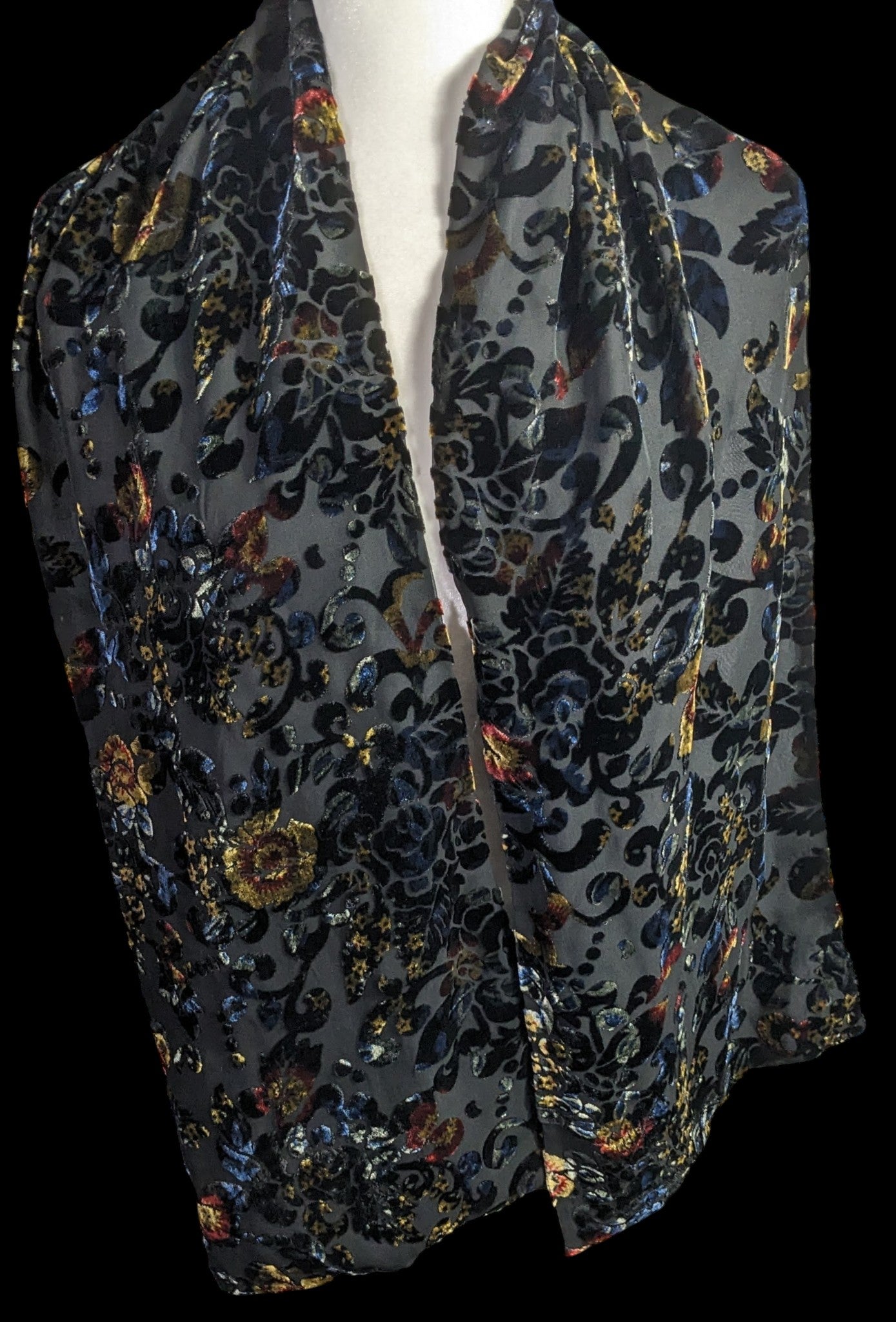 Vintage Dark Rainbow Burnt Velvet Floral Scarf
