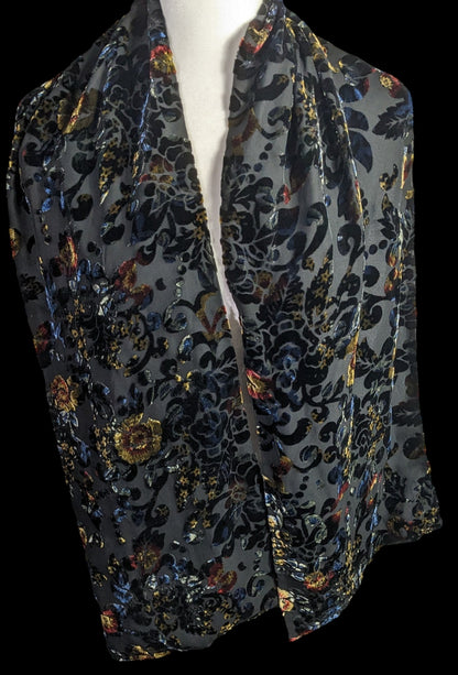 Vintage Dark Rainbow Burnt Velvet Floral Scarf
