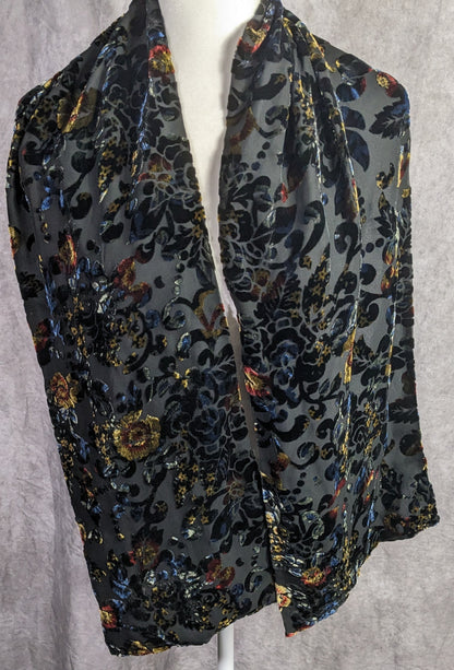 Vintage Dark Rainbow Burnt Velvet Floral Scarf