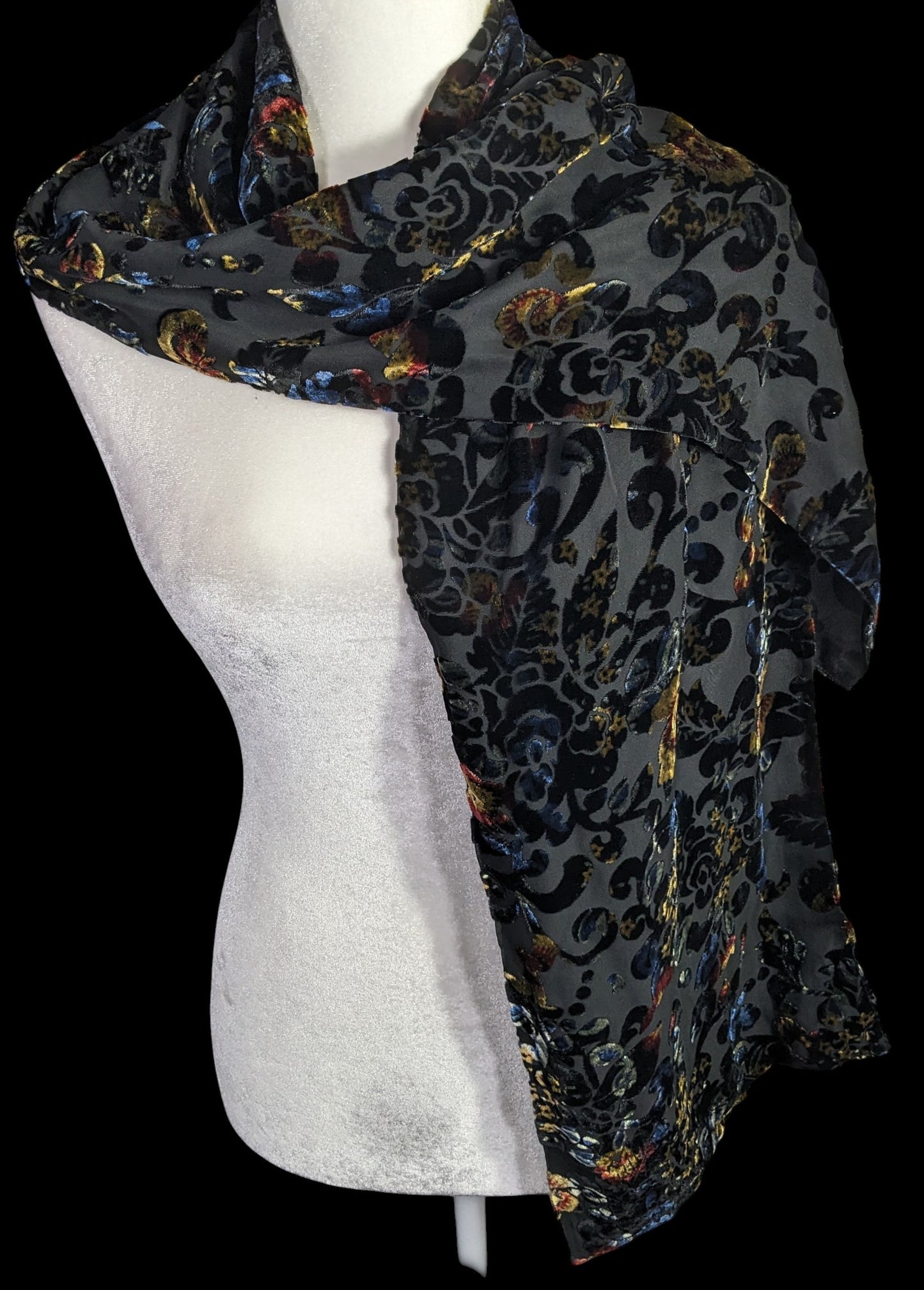 Vintage Dark Rainbow Burnt Velvet Floral Scarf