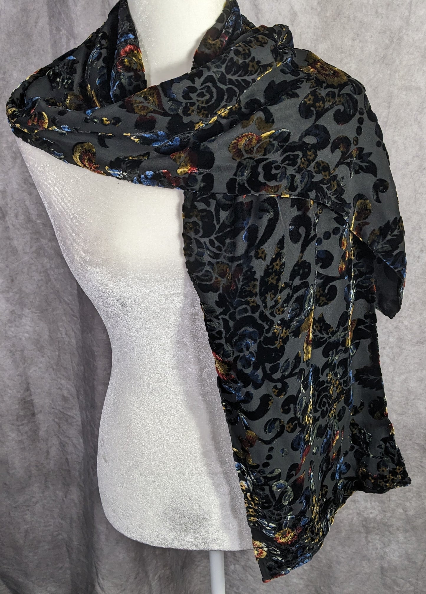 Vintage Dark Rainbow Burnt Velvet Floral Scarf