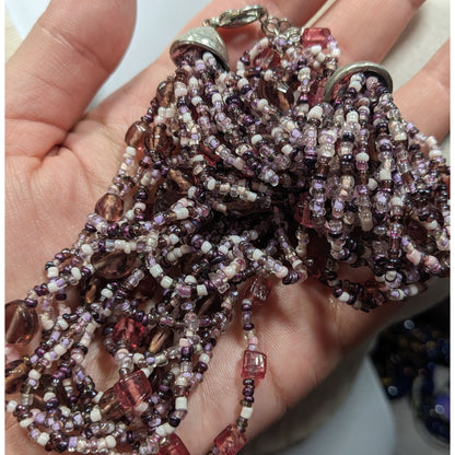 Whimsical Purple And White Glass Beaded Layered Necklace