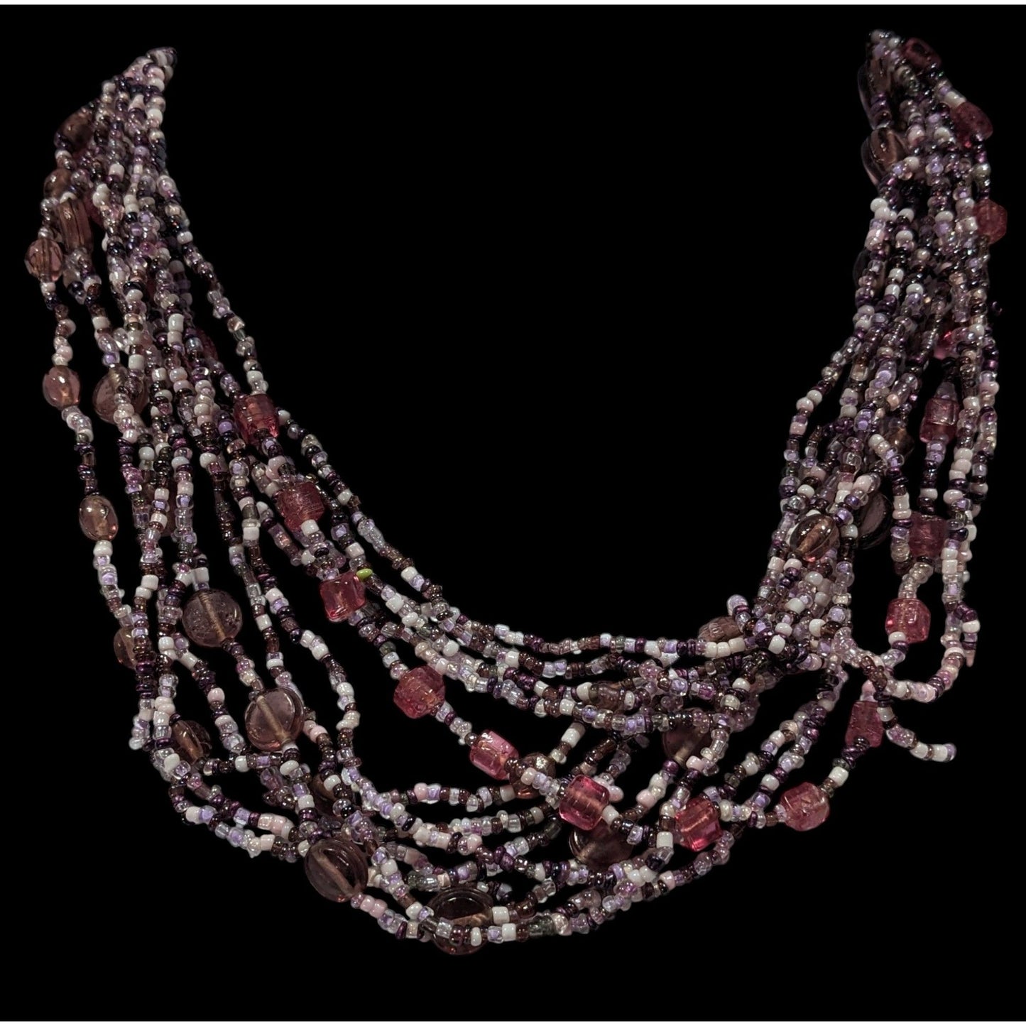 Whimsical Purple And White Glass Beaded Layered Necklace