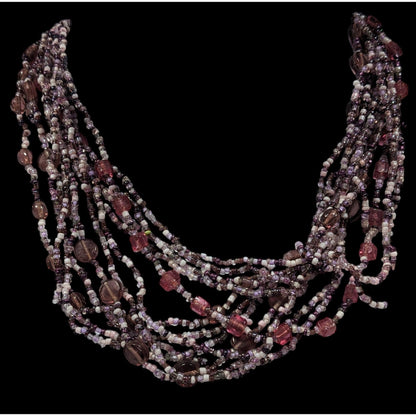 Whimsical Purple And White Glass Beaded Layered Necklace