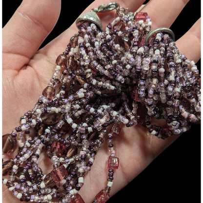 Whimsical Purple And White Glass Beaded Layered Necklace