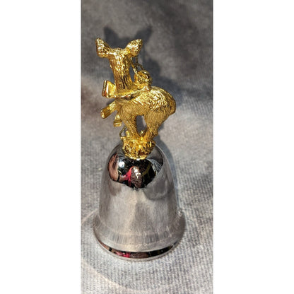 Vintage Christmas Reindeer Gold Tone Silver Bell Ornament 2 3/4 Inch